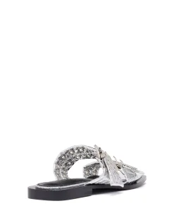 Outlet Therapy Shoes Ego Flat Sandal Cracked Metallic Silver