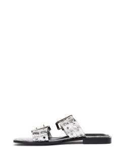 Outlet Therapy Shoes Ego Flat Sandal Cracked Metallic Silver