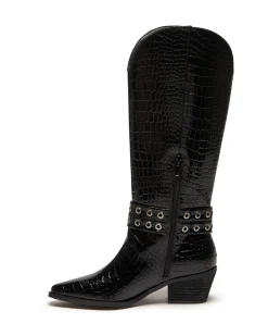 Online Therapy Shoes Maiden Tall Boot Patent Croc Black