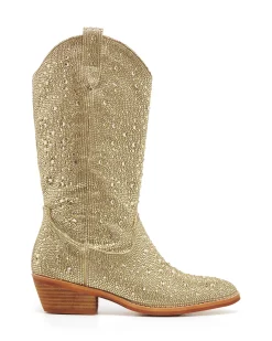 Fashion Therapy Shoes Majesty Cowboy Boot Rhinestones Gold