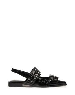 Clearance Therapy Shoes Matilda Pointed Flat Patent Croc Black