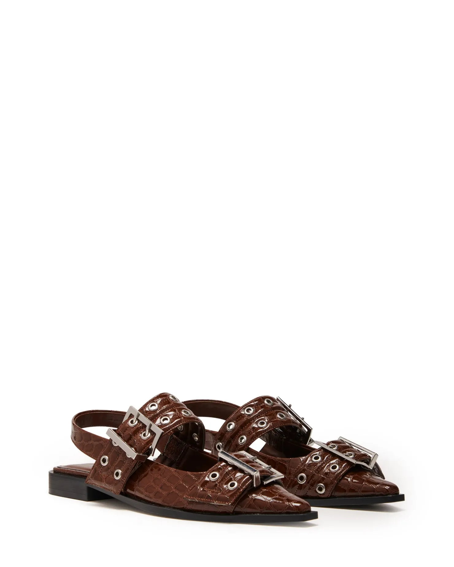 Hot Therapy Shoes Matilda Pointed Flat Patent Croc Chocolate