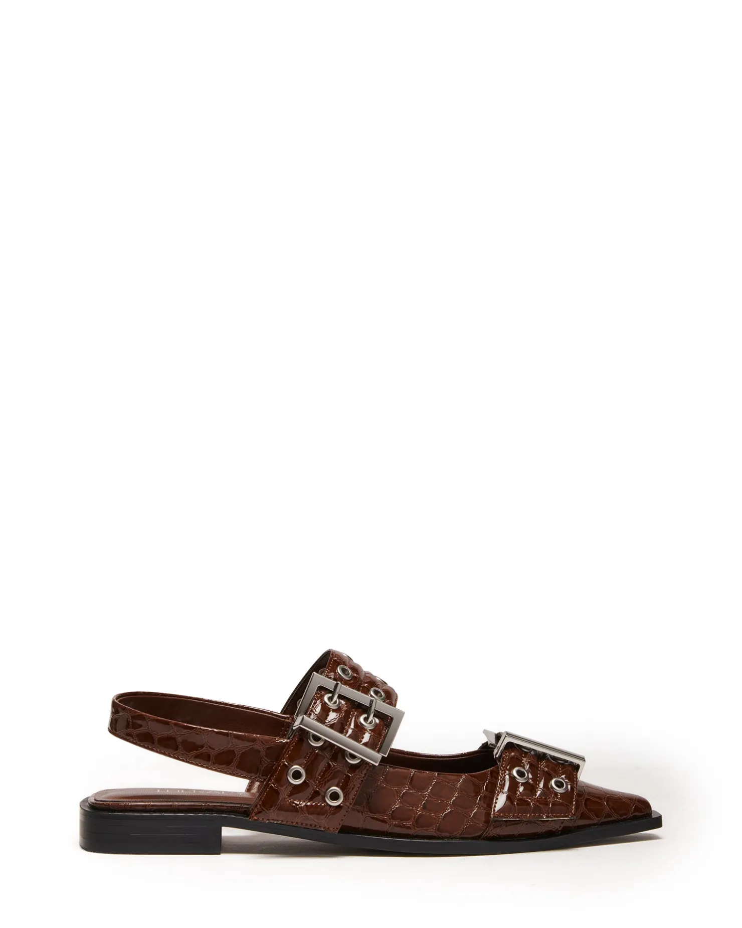 Hot Therapy Shoes Matilda Pointed Flat Patent Croc Chocolate