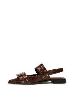 Hot Therapy Shoes Matilda Pointed Flat Patent Croc Chocolate