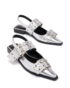 Sale Therapy Shoes Matilda Pointed Flat Cracked Metallic Silver